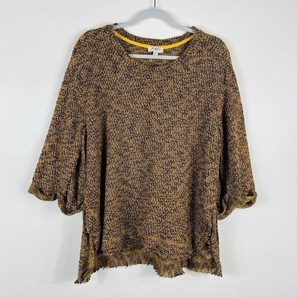 Umgee Sweaters - Umgee Size Large Frayed Hem Pullover Sweater Yellow Cotton Blend